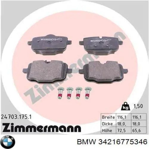 Comprar 34216775346 BMW Pastillas de freno traseras