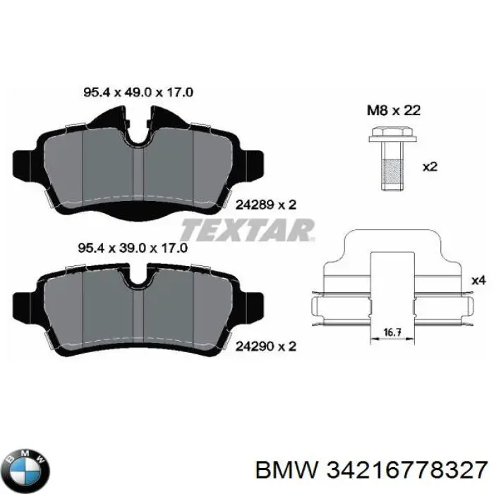 34216778327 BMW Pastillas freno traseras