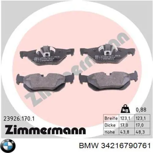 Pastillas traseras BMW 34216790761