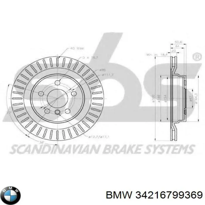 Disco de freno trasero 34216799369 BMW