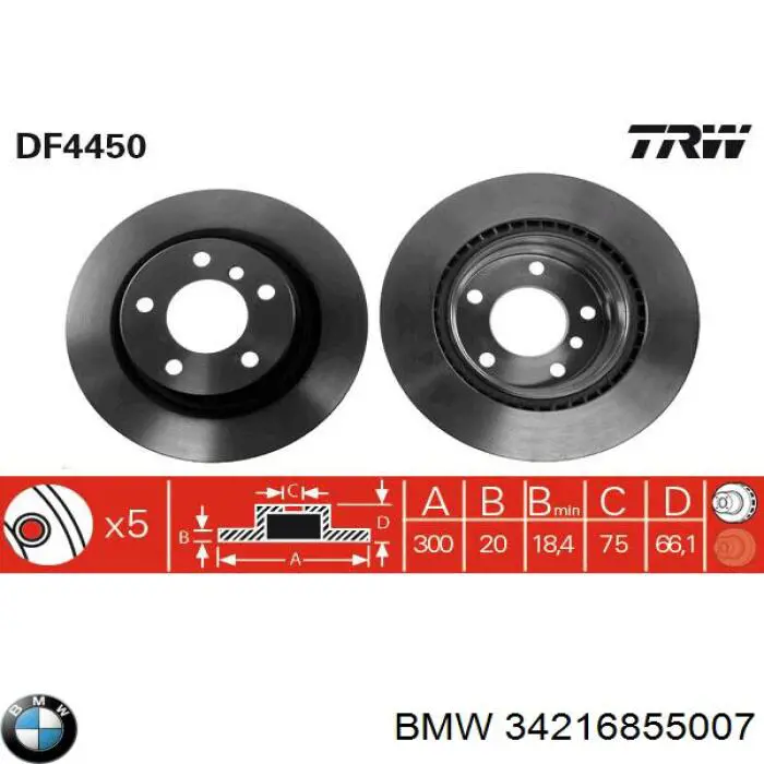 34216855007 BMW disco de freno trasero