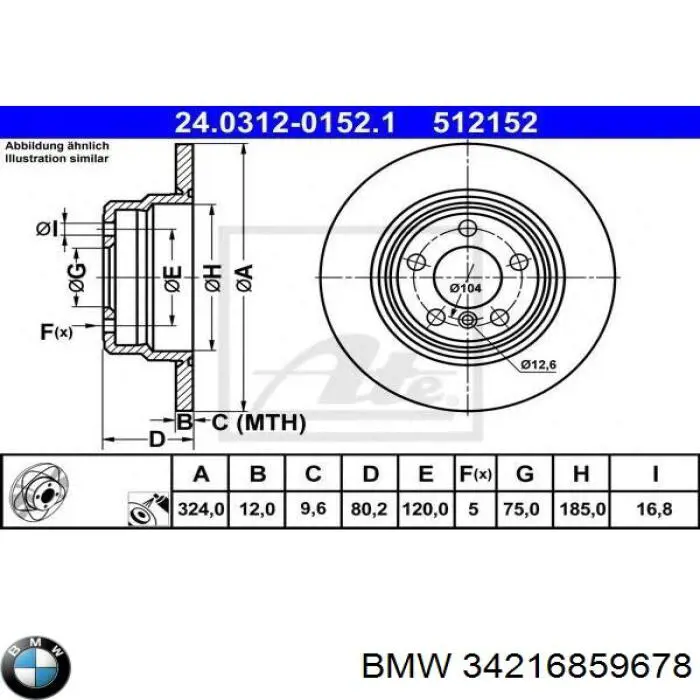 Disco de freno trasero BMW 34216859678 precio, desde 47,66 EUR