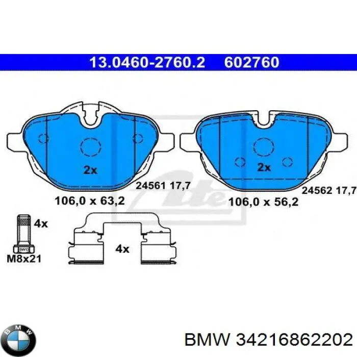 Pastillas de freno traseras 34216862202 BMW