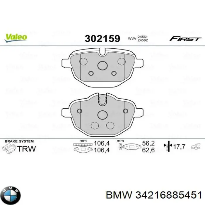 34216885451 BMW Pastillas freno traseras