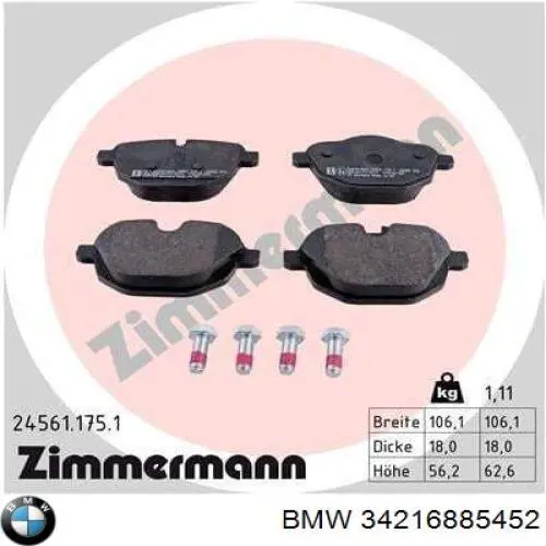 34216885452 BMW pastillas de freno traseras