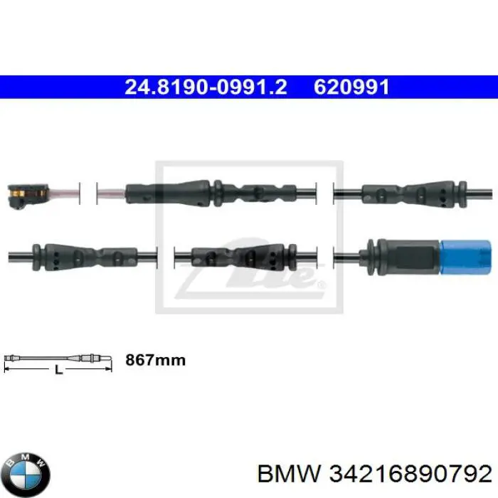 Sensor de desgaste de pastillas de freno trasero 34216890792 BMW