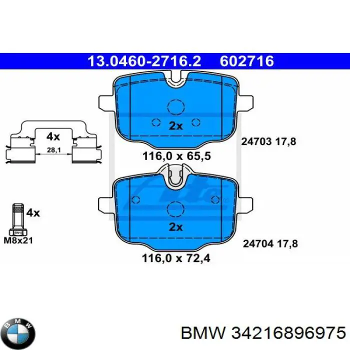 34216896975 BMW pastillas de freno traseras