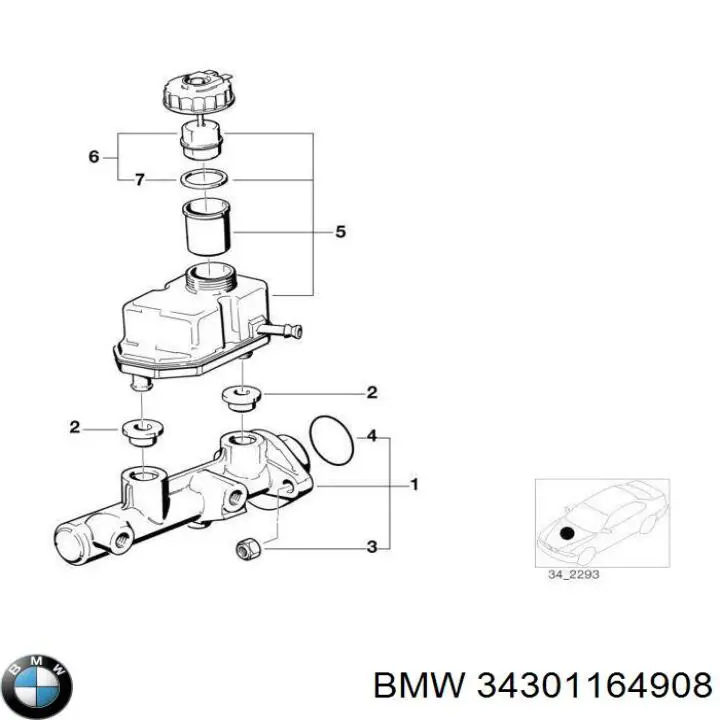 34301164908 BMW depósito de líquido de frenos, lindro de freno principal