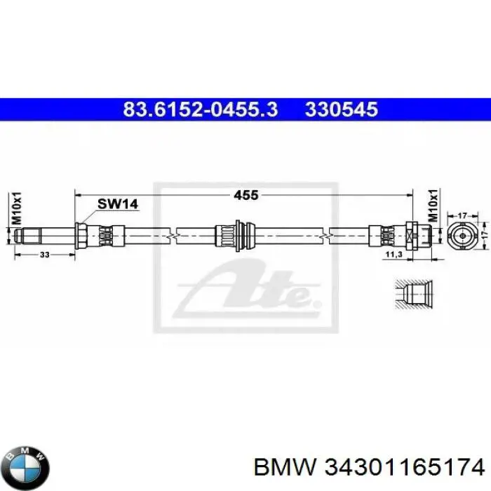 Manguera de freno trasera BMW 34301165174 precio, desde 11,98 EUR