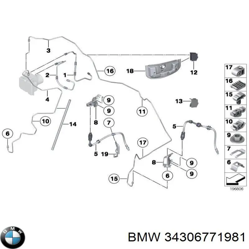 Comprar 34306771981 BMW Abrazadera de fijación de la manguera de freno