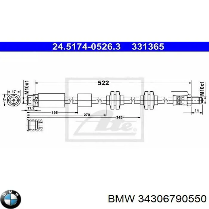 Latiguillos de freno delantero 34306790550 BMW