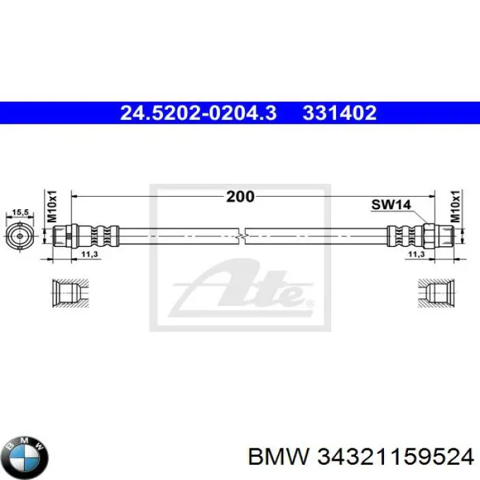 Latiguillo de freno trasero 34321159524 BMW