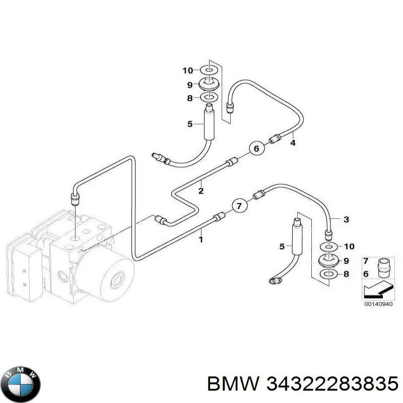 34322283835 BMW tubo flexible de frenos trasero derecho