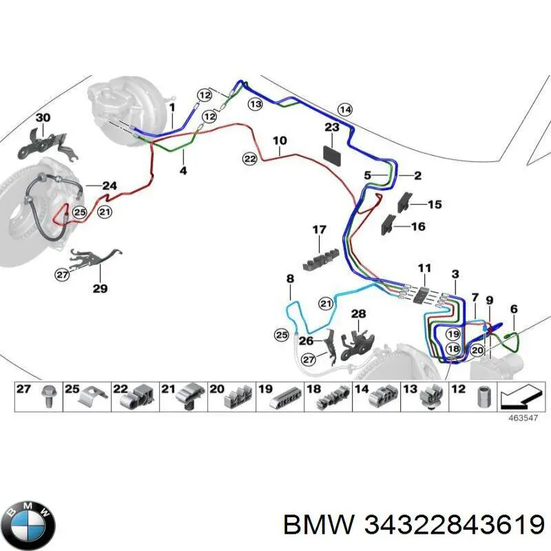 34322843619 BMW tubo de freno delantero derecho