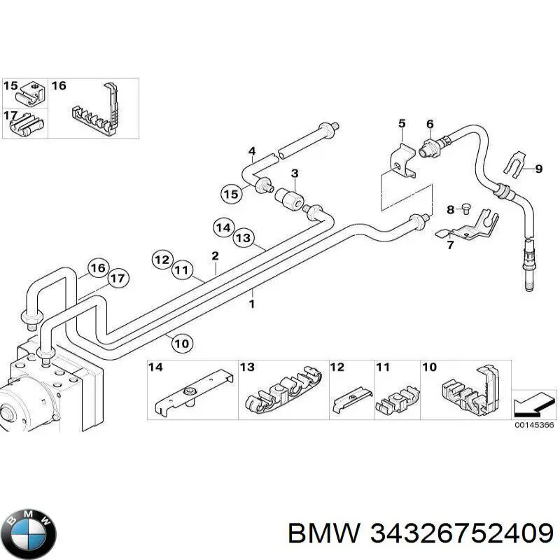 34326752409 BMW tubo flexible de frenos trasero derecho