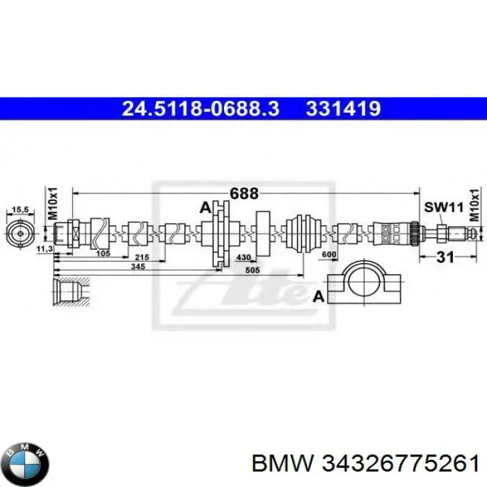 Comprar 34326775261 BMW Latiguillos de freno delantero