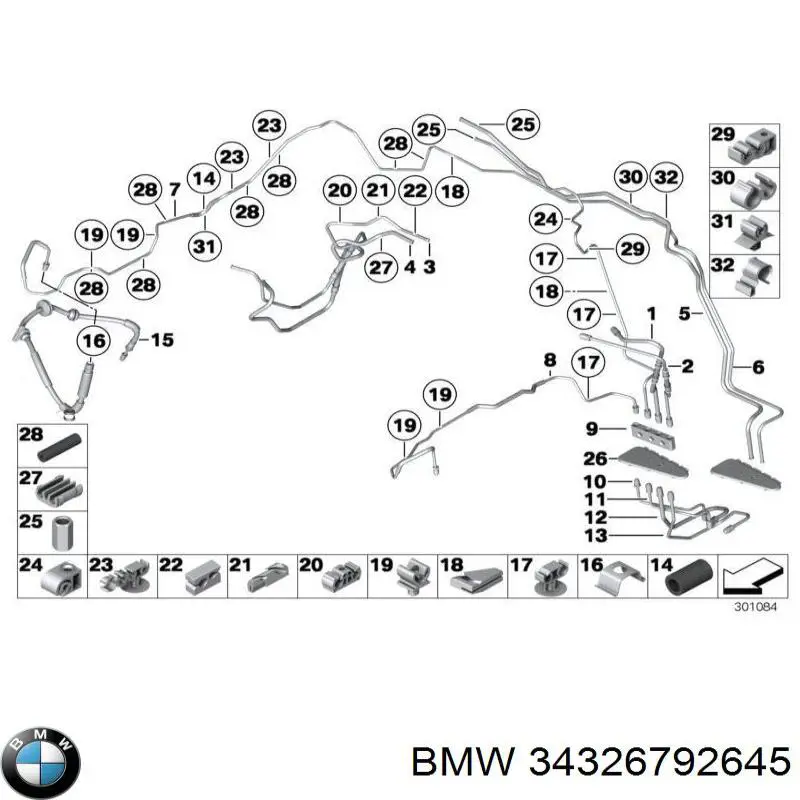 34326792645 BMW Manguera de freno trasero derecho