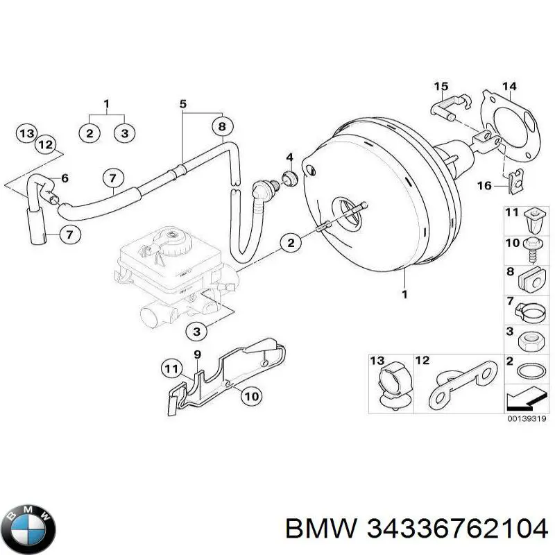 34336769629 BMW tubo, vacío de booster