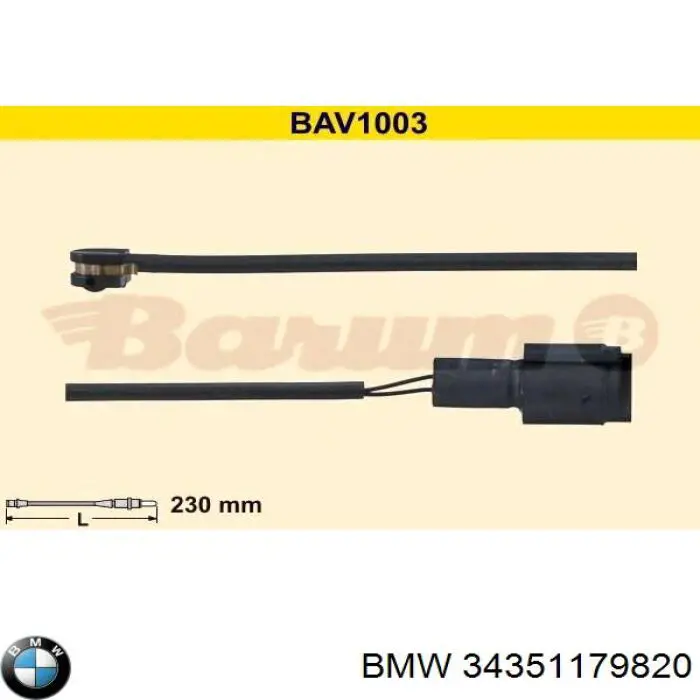 Sensor de desgaste de pastillas de freno trasero BMW 34351179820 precio, desde 3,37 EUR