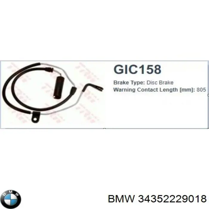 Sensor de desgaste de las pastillas de freno delanteras 34352229018 BMW