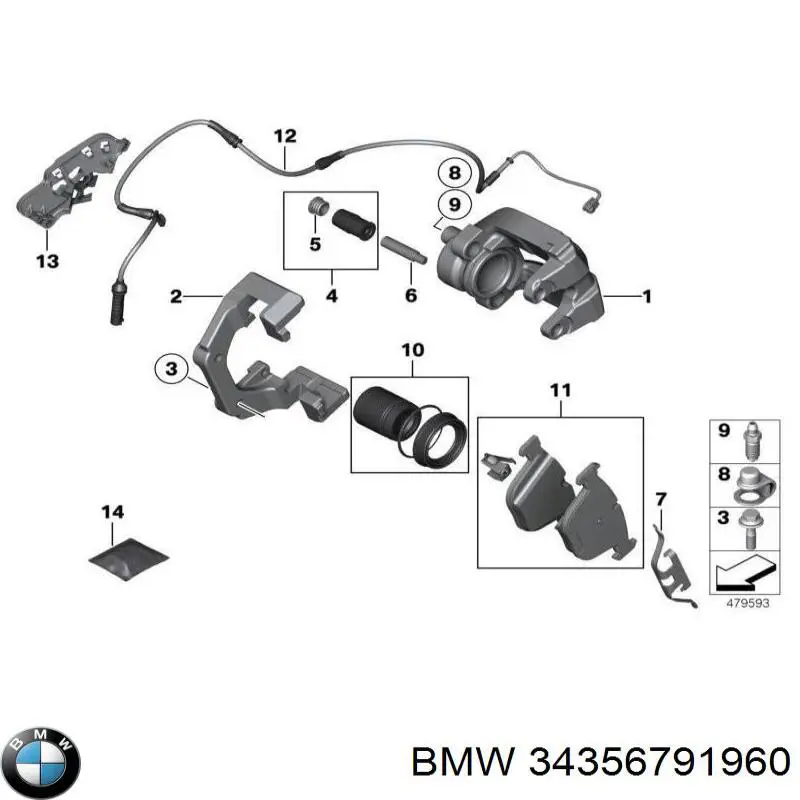 34356791960 BMW contacto de aviso, desgaste de los frenos, trasero