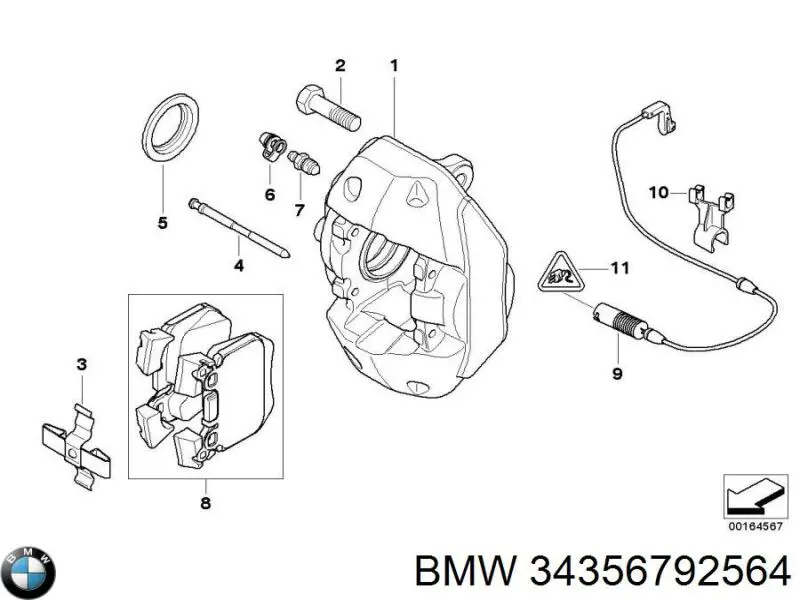Sensor de desgaste de pastillas de freno trasero BMW 34356792564
