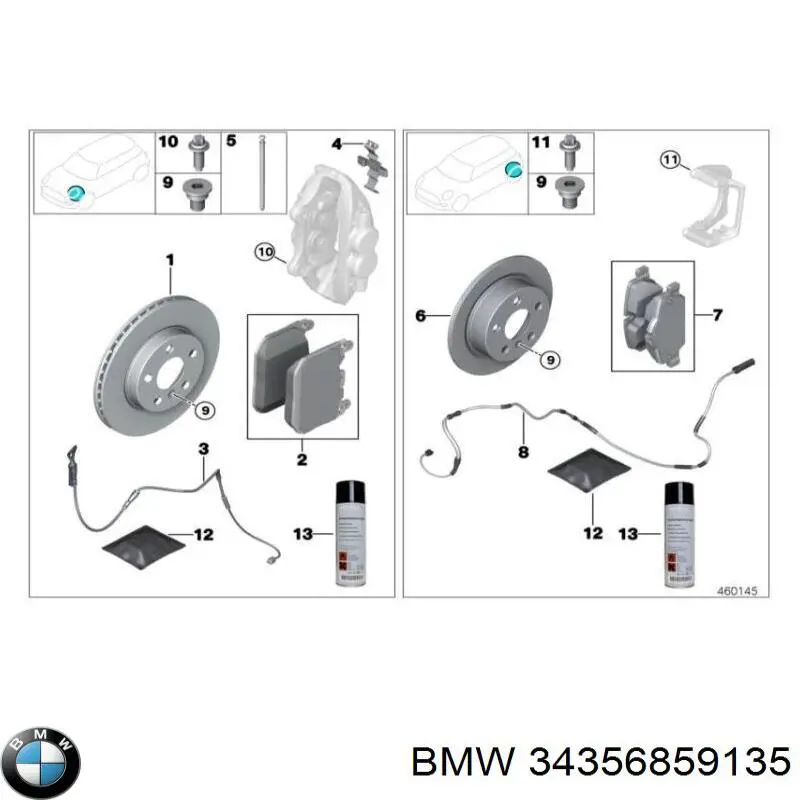 34356859135 BMW contacto de aviso, desgaste de los frenos, trasero