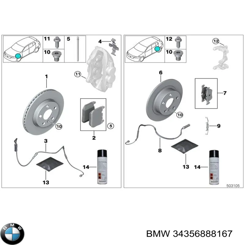 Sensor de desgaste de pastillas de freno delantero izquierdo 34356888167 BMW