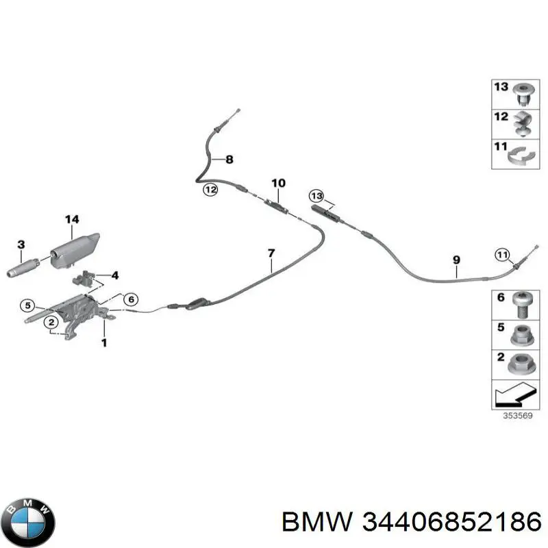 34406852186 BMW cable de freno de mano delantero