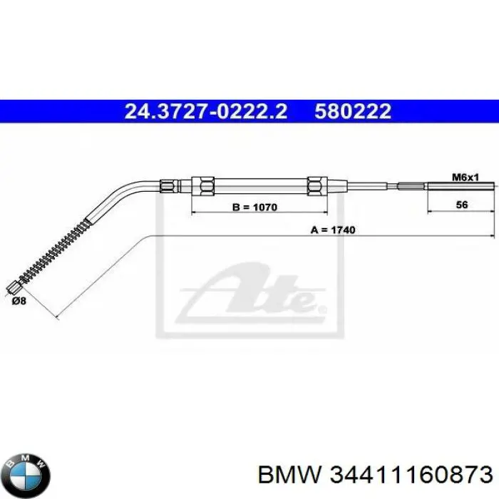 34411160873 BMW cable de freno de mano trasero derecho/izquierdo