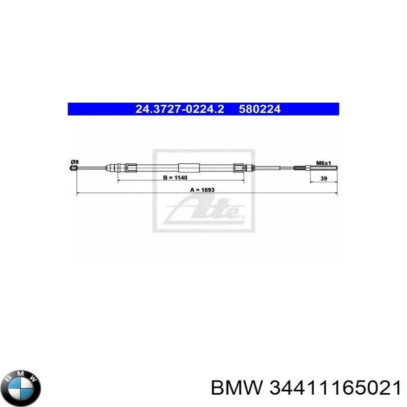 Comprar 34411165021 BMW Cable de freno de mano trasero derecho