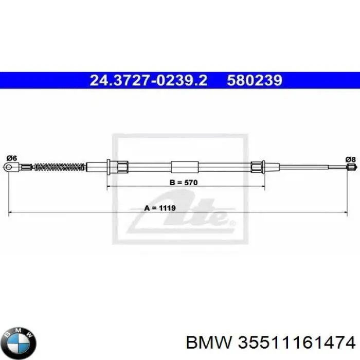 35511161474 BMW cable de freno de mano trasero derecho