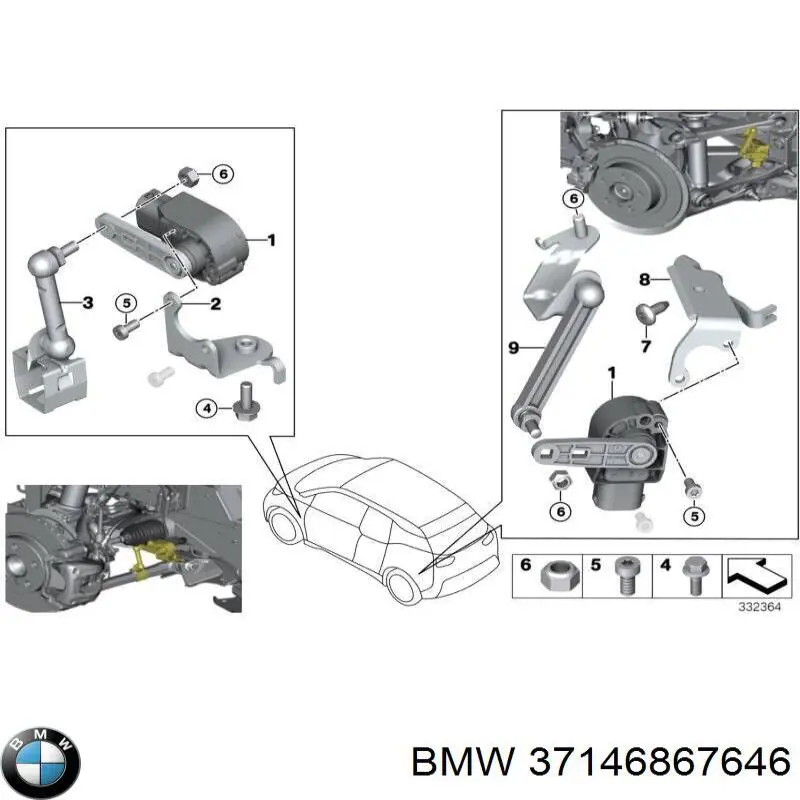 37146867646 BMW sensor, nivel de suspensión neumática, delantero