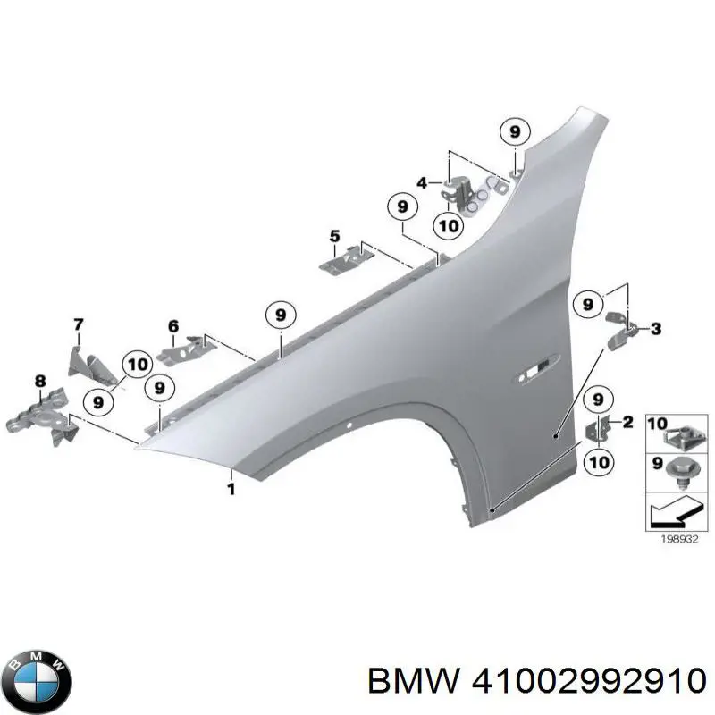 41002992910 BMW soporte para guardabarros delantero, derecho delantero