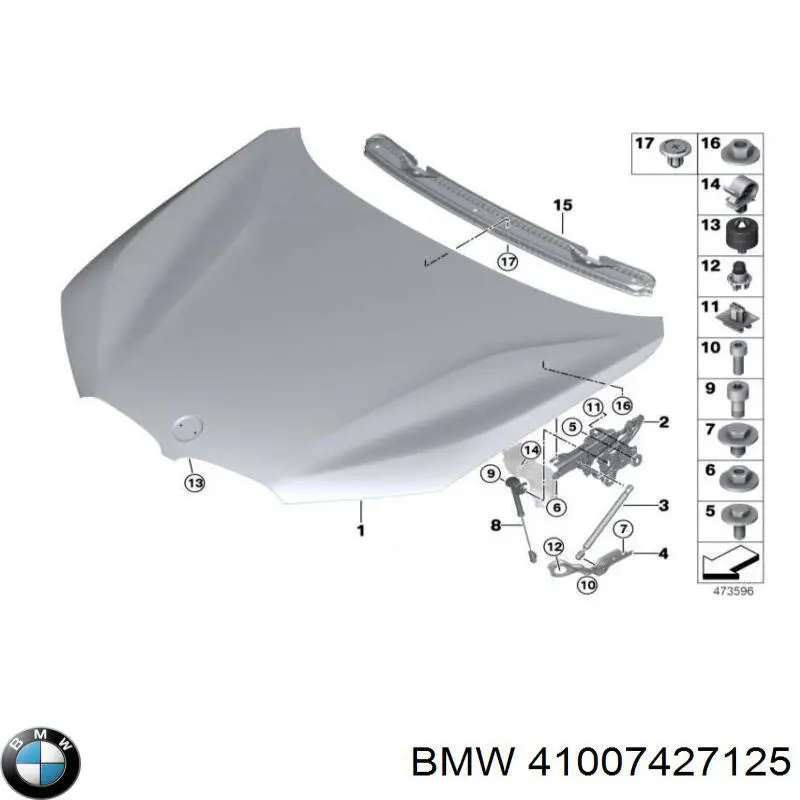 41007427125 BMW bisagra, capó del motor izquierda