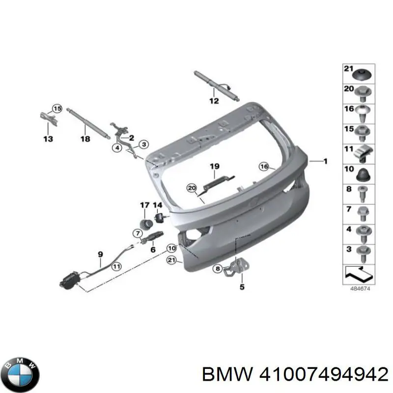 41007494942 BMW puerta trasera de maletero (3/5a puerta trasera)