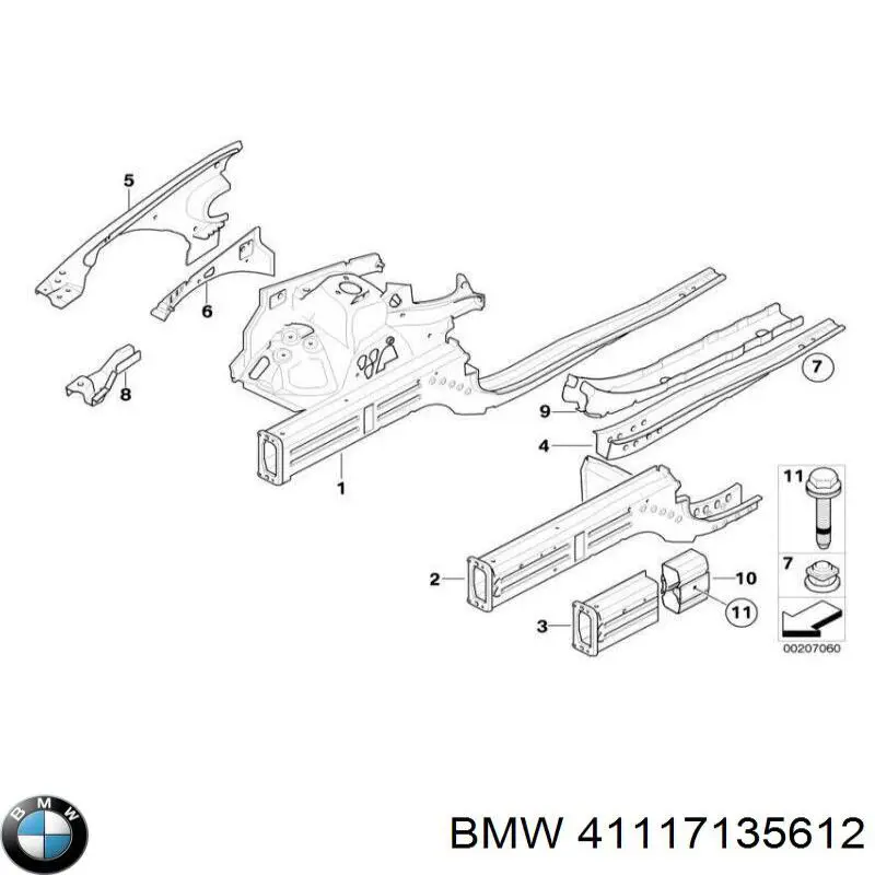 Longuero del chasis delantero derecho para BMW 1 (E81, E87)