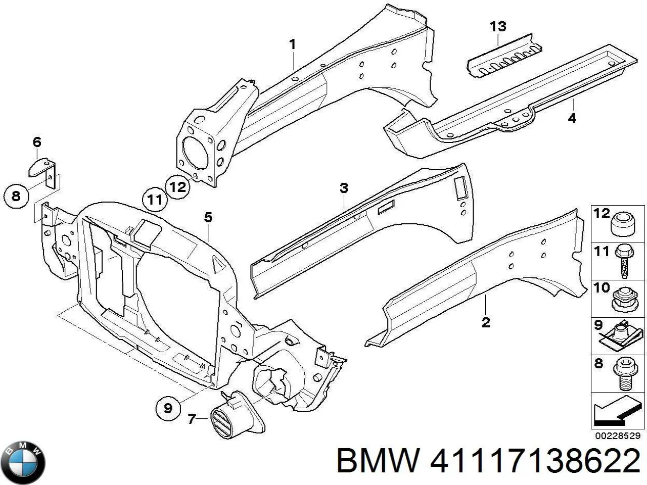 Larguero delantero derecho del bastidor BMW 41117138622 precio, desde 1183,94 EUR