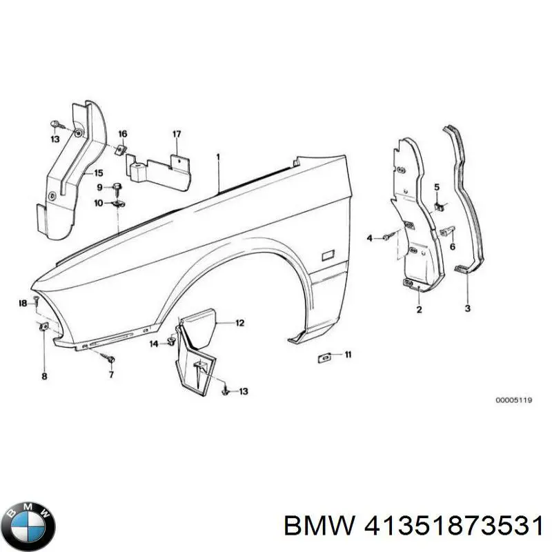 Guardabarros delantero izquierdo para BMW 5 (E28)