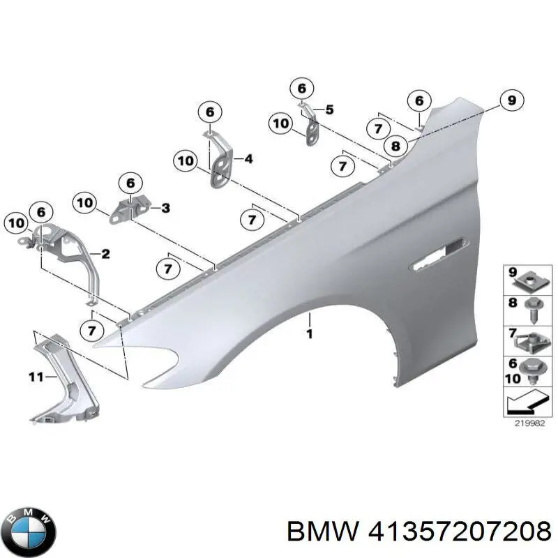 41357207208 BMW soporte para guardabarros delantero, derecho trasero