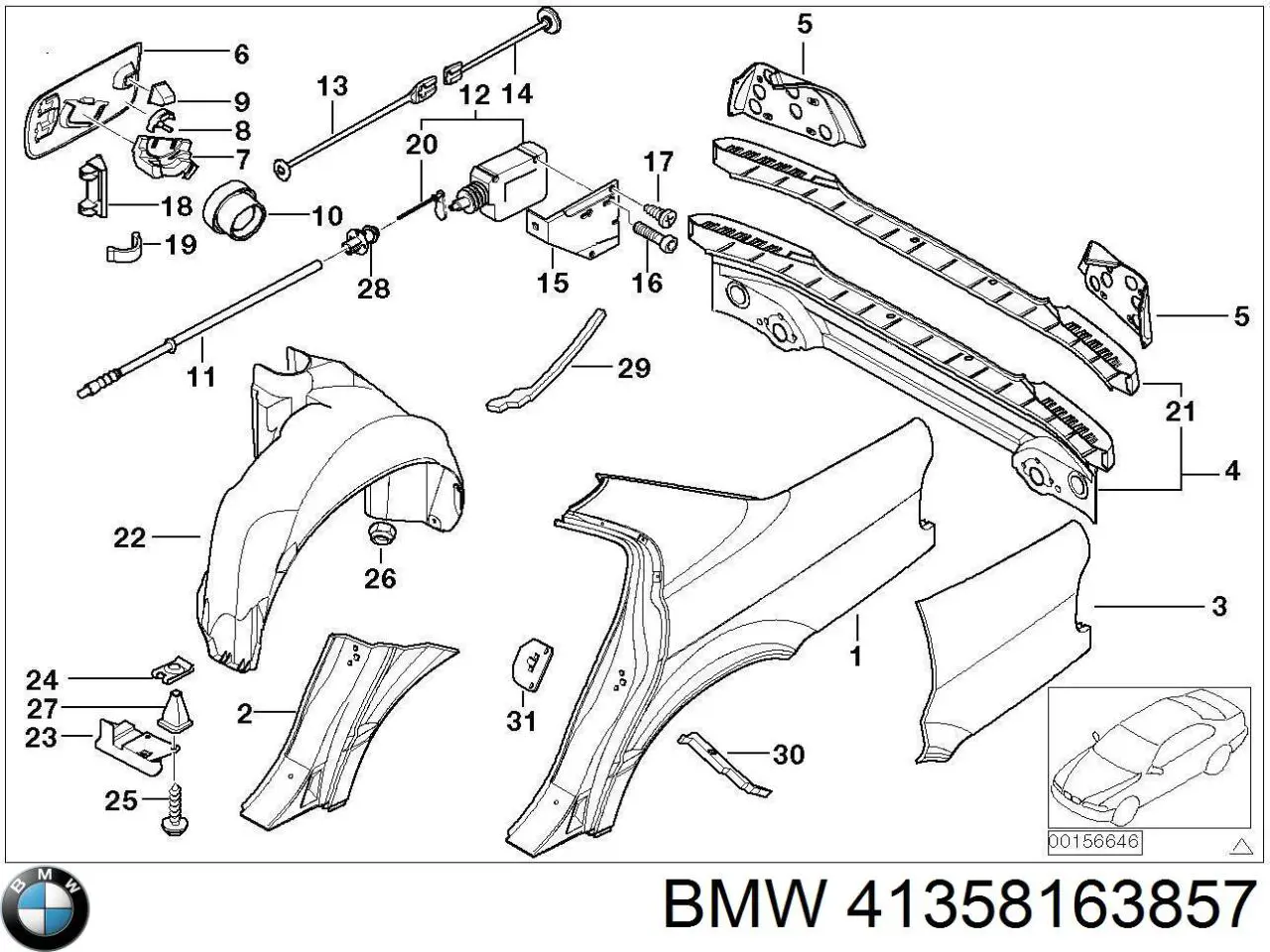 Guardabarros trasero izquierdo para BMW 7 (E32)