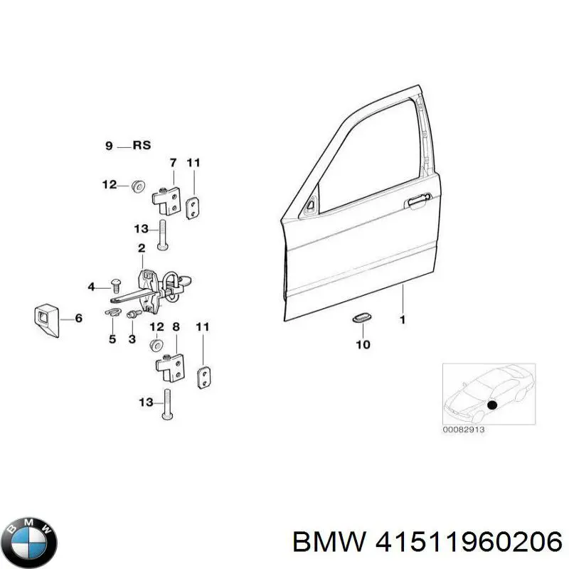 41511960206 BMW bisagra de puerta delantera derecha