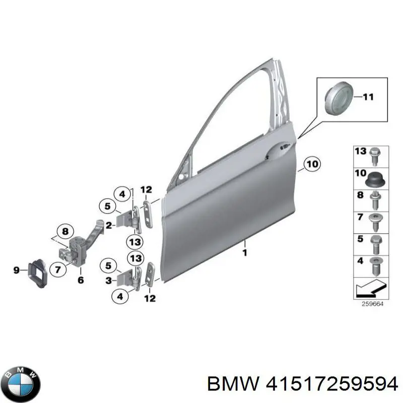 Bisagra delantera derecha para BMW 5 (F10)