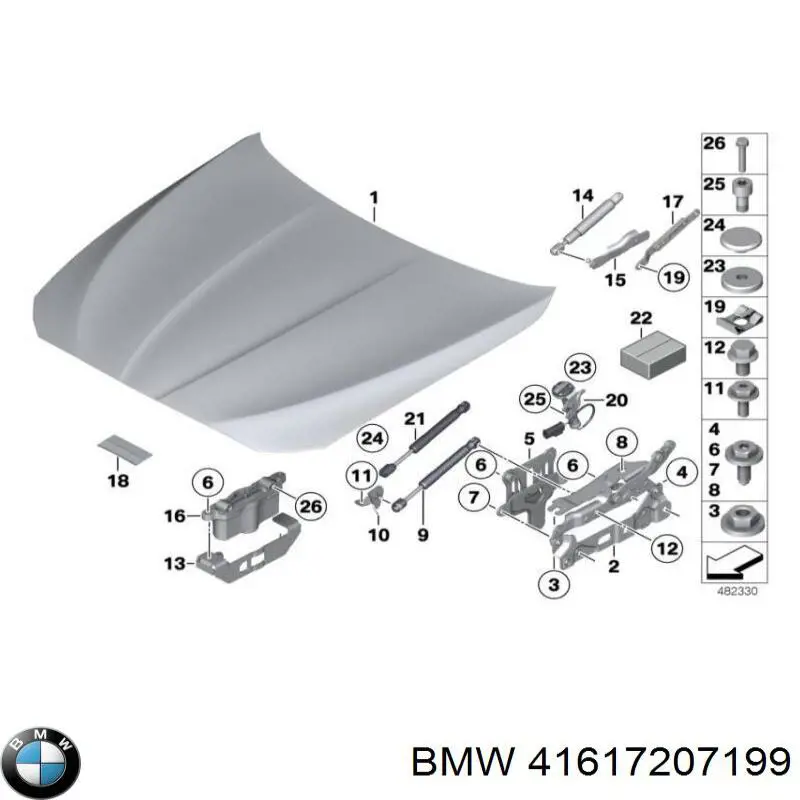 41617207199 BMW bisagra, capó del motor izquierda