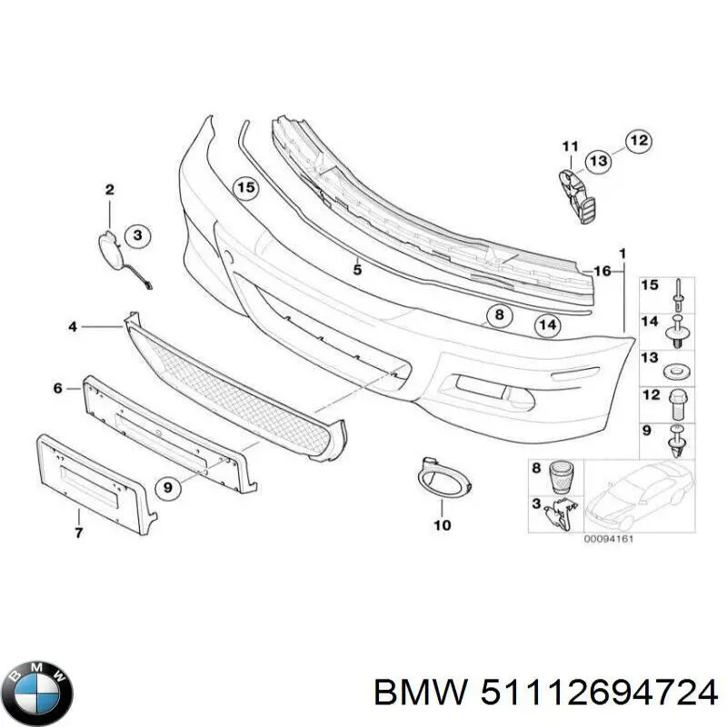 51112694724 BMW rejilla de ventilación, parachoques trasero, central