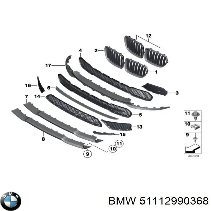 51112990368 BMW rejilla de ventilación, parachoques trasero, central