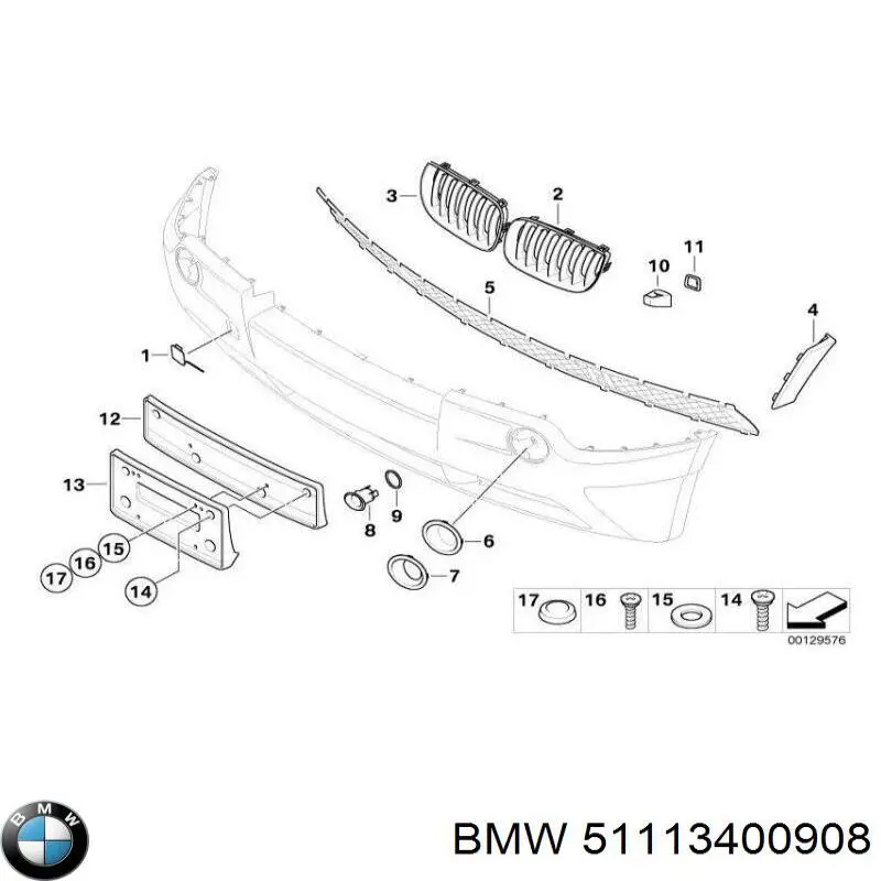 51113400908 BMW rejilla de ventilación, parachoques trasero, central
