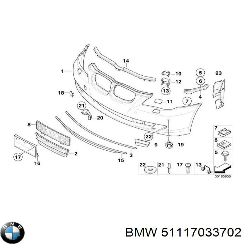 Rejilla de ventilación, parachoques delantero, central para BMW 5 (E60)