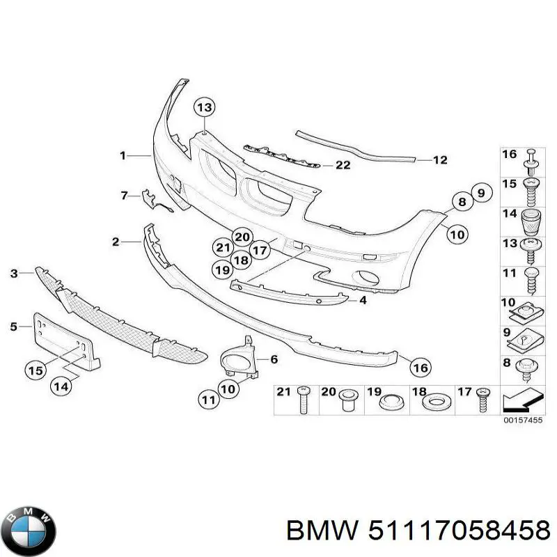 Moldura de parachoques delantero derecho para BMW 1 (E81, E87)