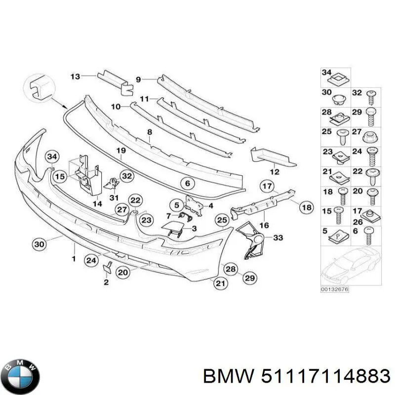 51117114883 BMW rejilla de ventilación, parachoques trasero, central